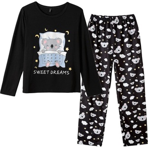 image:imageVopmocld Big Girls Winter Long Sleeve Pajamas 2PCS Cotton Blend SleepwearBlack Koala