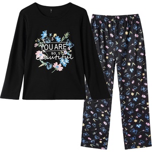 image:imageVopmocld Big Girls Winter Long Sleeve Pajamas 2PCS Cotton Blend SleepwearButterfly Floral