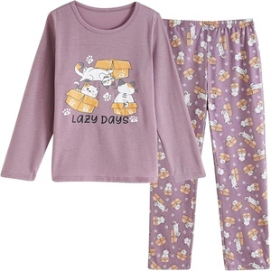 image:imageVopmocld Big Girls Winter Long Sleeve Pajamas 2PCS Cotton Blend SleepwearLazy Cat