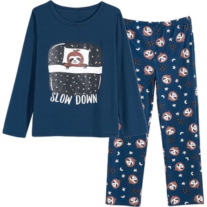 image:imageVopmocld Big Girls Winter Long Sleeve Pajamas 2PCS Cotton Blend SleepwearNavy Sloth